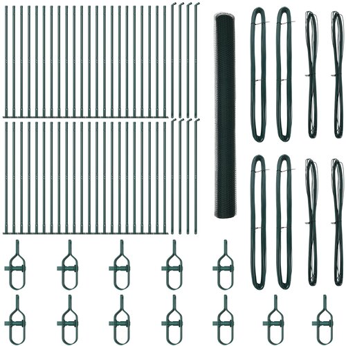 vidaXL Šesterokotna Ograja Zelena 1.5x100 m Jeklo, Ograjni Stebri s Podnožjem 13 kos Ø32mm 83.5cm Galvanizirano Jeklo Cene