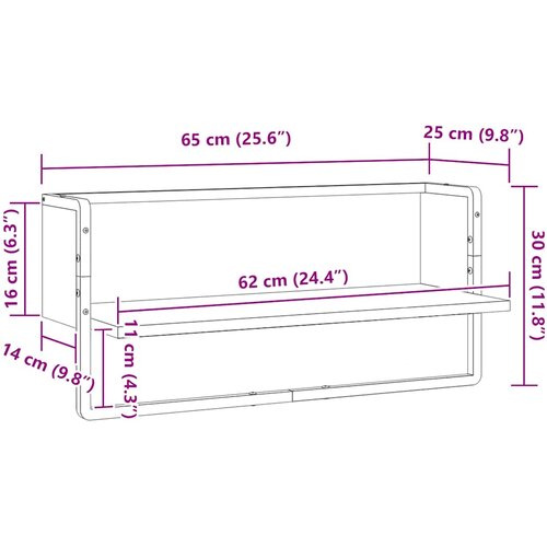 Zidna polica s prečkom boja hrasta sonome 65x25x30 cm Slike