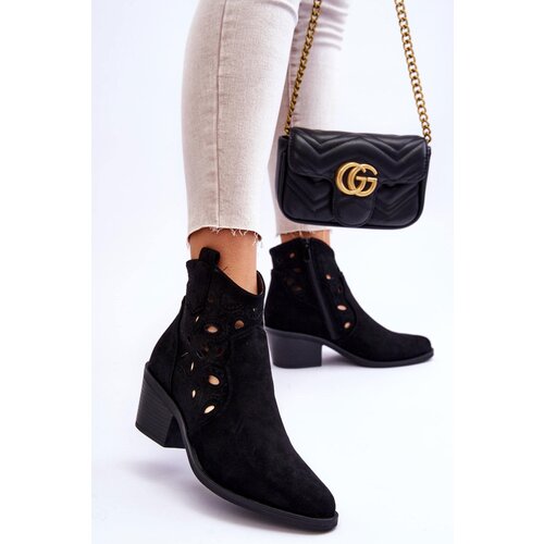 S. BARSKI Women Suede Perforated Cowboy Boots Black S.Barski Slike