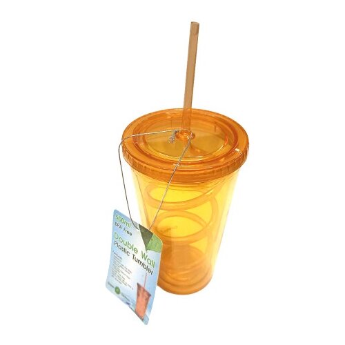  Ča&amp;scaron;a za vodu sa slamkom i poklopcem 500 ml narandžasta ( 1043344 ) Slike