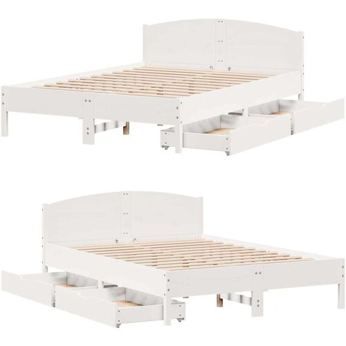 VidaXL Okvir kreveta bez madraca bijeli 135 x 190 cm masivna borovina Slike
