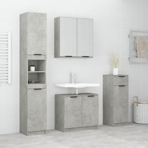 The Living Store Komplet kopalni&amp;scaron;kih omaric 4-delni betonsko siv konstruiran les - Komplet Kopalni&amp;scaron;kega Pohi&amp;scaron;tva, (21436687) Slike