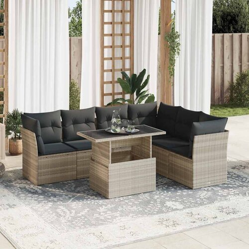 vidaXL 7-dijelni set vrtnih sofa svjetlosivi od poliratana Cijene