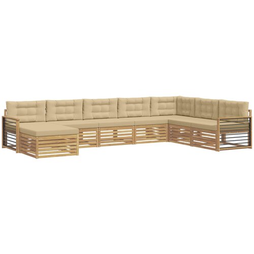  Set vanjskih sofa 8 kom. Bijela i bež Čvrsto drvo akacije 406 x 247,5 x 73 cm Slike
