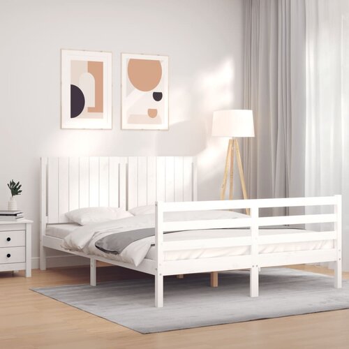 VidaXL Okvir za krevet s uzglavljem sivi 160 x 200 cm od masivnog drva Slike