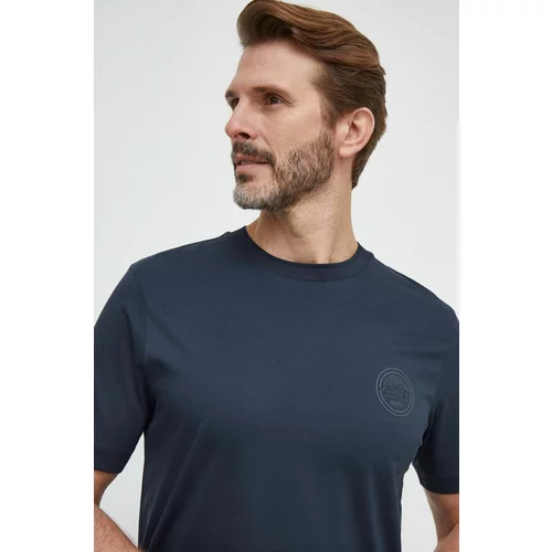 Boss Pamučna majica za muškarce, boja: tamno plava, s tiskom
