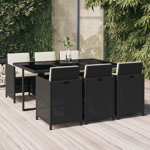  7-dijelni vrtni blagovaonski set s jastucima crni od poliratana Crna 163 cm table length Cijene