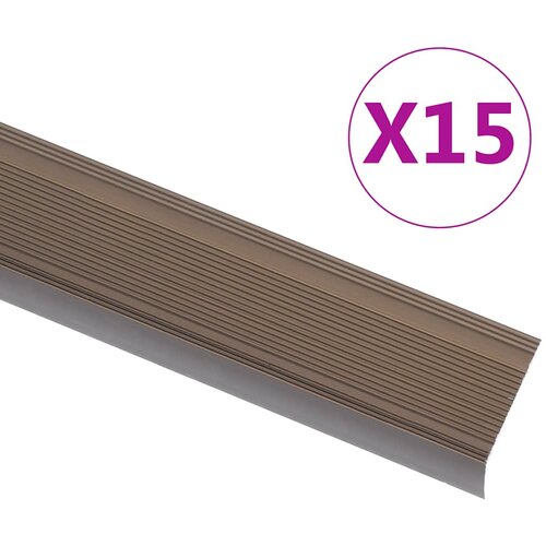 VidaXL Obrobe za stopnice L-oblike 15 kosov aluminij 100 cm rjave Slike