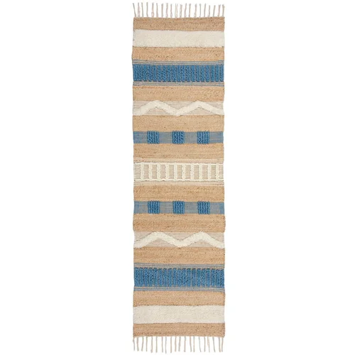 Flair Rugs Plava/u prirodnoj boji ručno rađena staza od mješavine jute 60x230 cm Medina Jute –