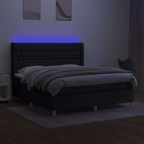 Box spring s madracem LED crni 160x200 cm od tkanine Slike