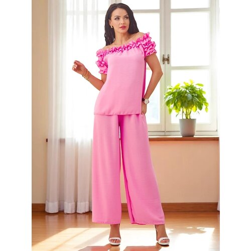 Resti Women's set with an off-the-shoulder blouse with short sleeves and decorative neckline, and flared pants Cijene