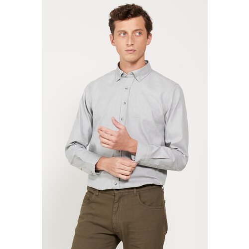 AC&Co / Altınyıldız Classics Men's Light Gray Slim Fit Slim Fit Buttoned Collar Flannel Lumberjack Winter Shirt Cene
