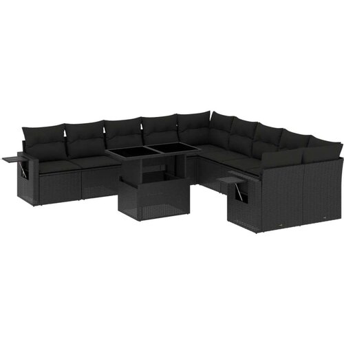  11-dijelni set vrtnih sofa od poliratana s jastucima crni Slike