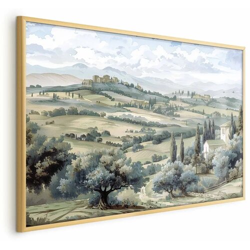  Plakat - Landscape with Sunny Green Fields 90x60 Zlatni okvir Cene