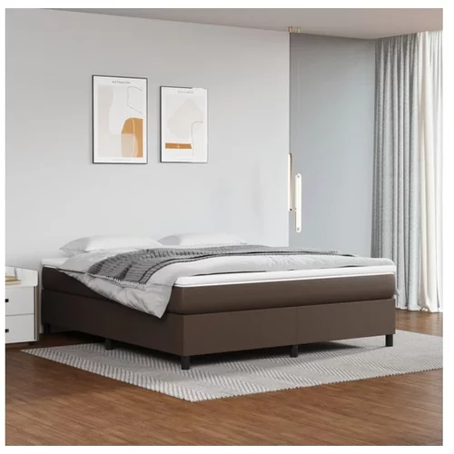  Box spring postelja z vzmetnico rjav 160x200 cm umetno usnje
