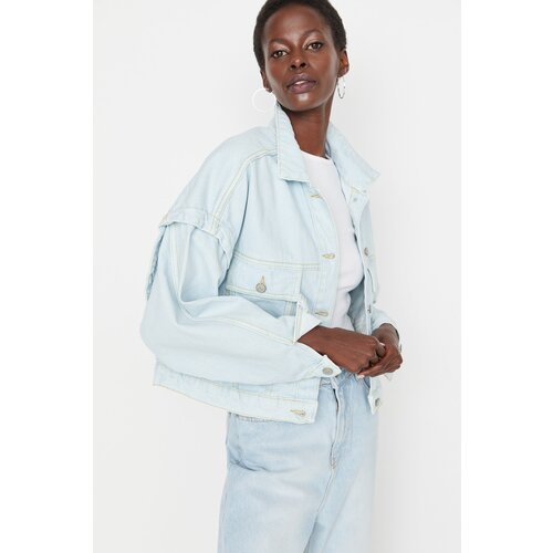 Trendyol Light Blue Sleeve Detailed Oversize Denim Jacket Slike