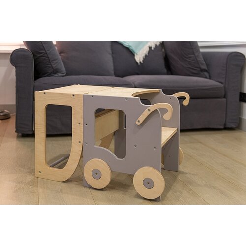 ToddlerInFamily 2V1 MONTESSORI STOLICA POMAGALO MOTIV VOZ(VIE BOJA)-Natur/Siva Slike