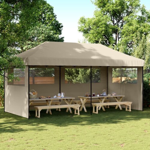 vidaXL Zložljivi pop-up šotor za zabave 3 stranice taupe Cene