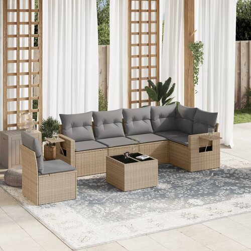 vidaXL 7-dijelni set vrtnih sofa od poliratana s jastucima bež Cijene