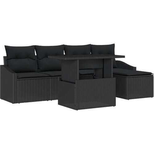  Set vrtnih sofa 6-dijelni set Crna Ratan i poliester Slike
