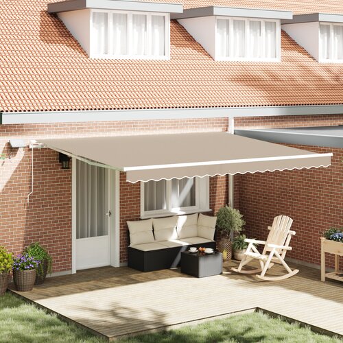 VidaXL ručna uvlačiva tenda s LED osvjetljenjem bež 450x300 cm, zamjenska tenda za okvir 4,5x3 m bež Slike