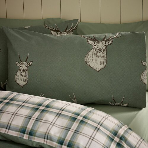 Catherine Lansfield Zelena posteljnina za zakonsko posteljo 200x200 cm Stag Check &amp;ndash; Slike