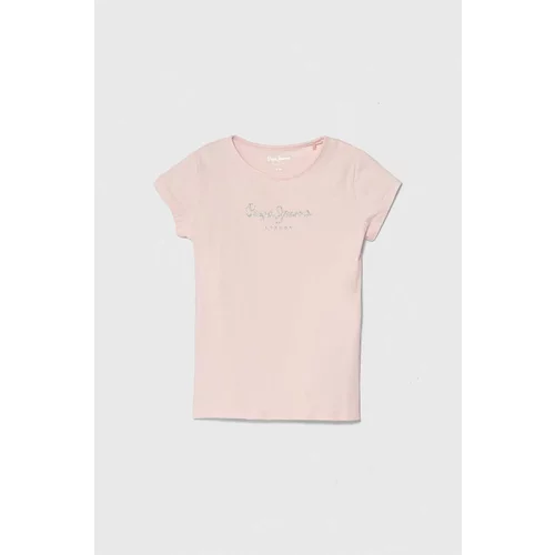 PepeJeans Otroška kratka majica HANA GLITTER roza barva