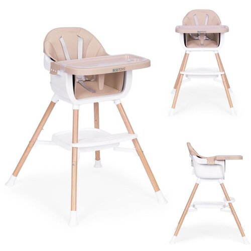 ECO TOYS Dječja stolica za hranjenje 2-u-1, bež, Slike