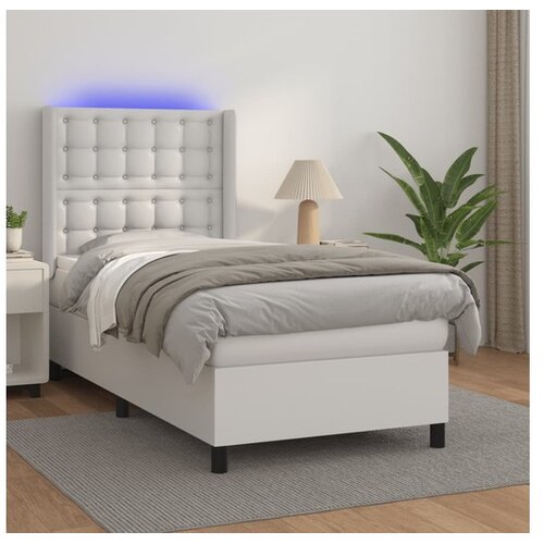  Box spring postelja z vzmetnico LED bela 80x200 cm umetno usnje Cene