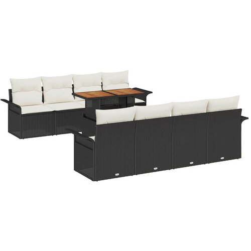 vidaXL Vrtna sedežna garnitura s shranjevanjem 9 pcs Črna Poly ratan, (5000020988) Cene