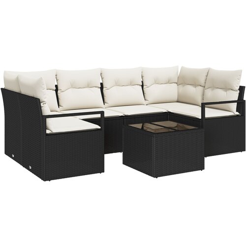 VidaXL set vrtnih sofa od 7 komada s jastučićima crna ratan, 2-sjedna vrtna sofa s jastučićima crna ratan Slike