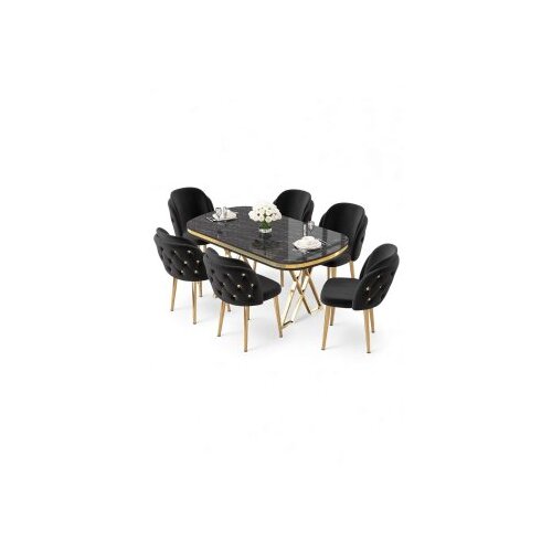 Hanah home Set trpezarijskog stola i stolica (7 delova) Zae Black Marble Gold Black Cene