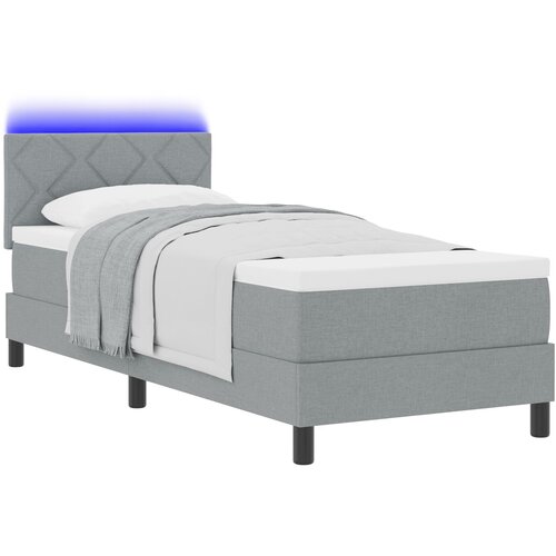VidaXL Postelja s podnožjem z vzmetnico &amp;amp; LED svetlo siva 80x200 cm tkanina Slike