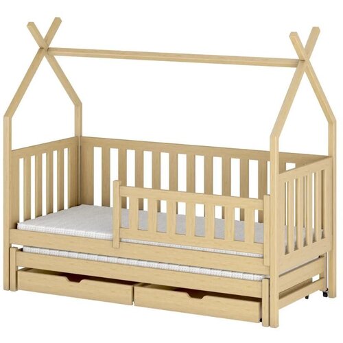  Drveni dječji krevet Simba s ladicom - svijetlo drvo - 190x90 cm - Madrac PE pjena 8 cm-spužvasti madrac Slike