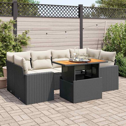 VidaXL 7-dijelni set vrtnih sofa od poliratana s jastucima crni Slike