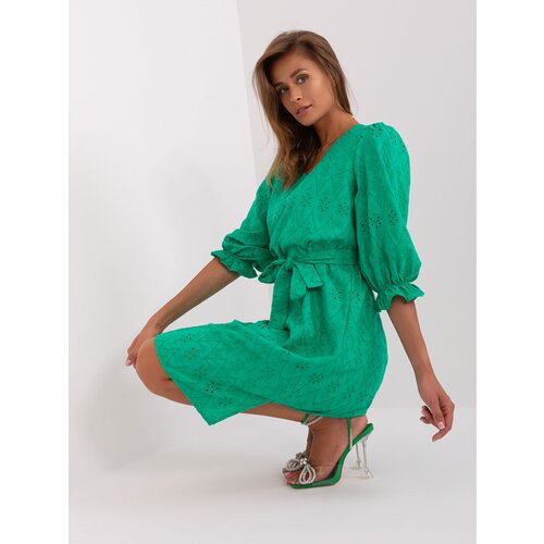 Fashion Hunters Green openwork dress with 3/4 sleeves Slike