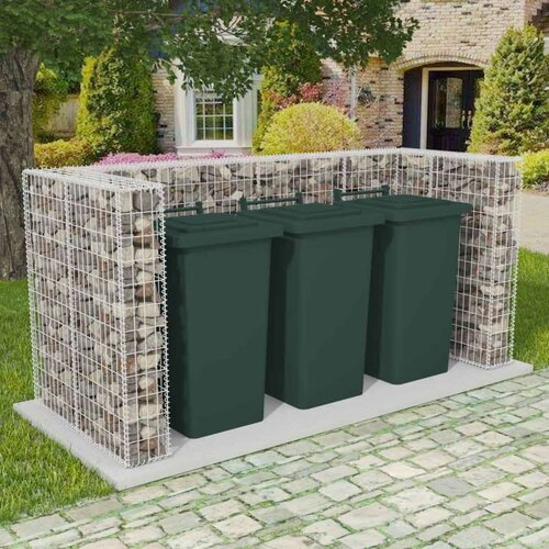  Gabionska ograda za tri kante za otpad od čelika 250x100x120 cm Slike