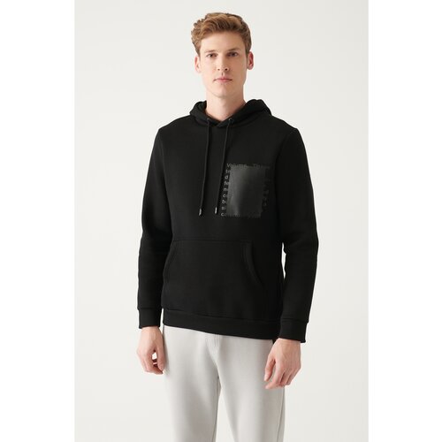 Avva Men's Black Hooded Collar 3 Thread Inner Fleece Printed Back Standard Fit Regular Fit Sweatshirt Slike