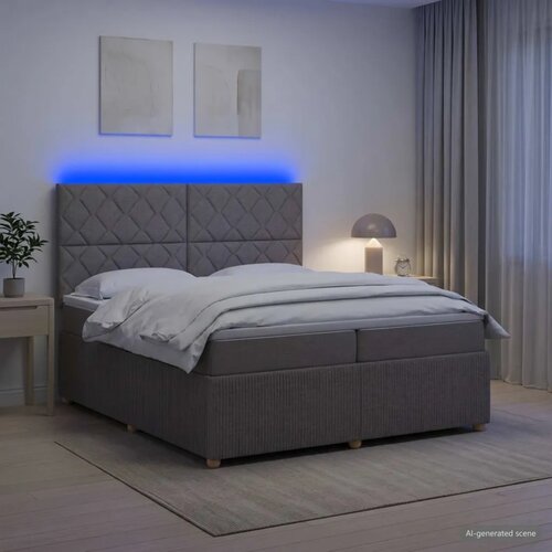  LED okvir za krevet s madracem Sivosmeđa 200 x 200 cm Tkanina - Sivosmeđa 200 x 200 cm Dizajn s rombovima Slike