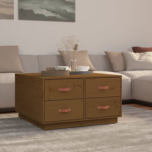 The Living Store Klubska mizica medeno rjava 80x80x45 cm trdna borovina - Klubska Mizica, (21573418) Cene