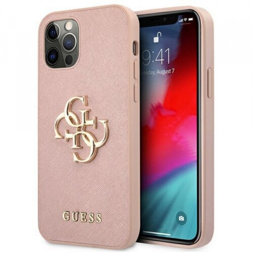 Guess GUHCP12MSA4GGPI silikonski ovitek za iPhone 12 / 12 Pro - roza z logom Slike