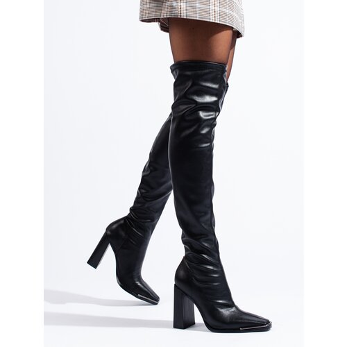 SHELOVET Black elegant high-heeled musketeer boots Cene