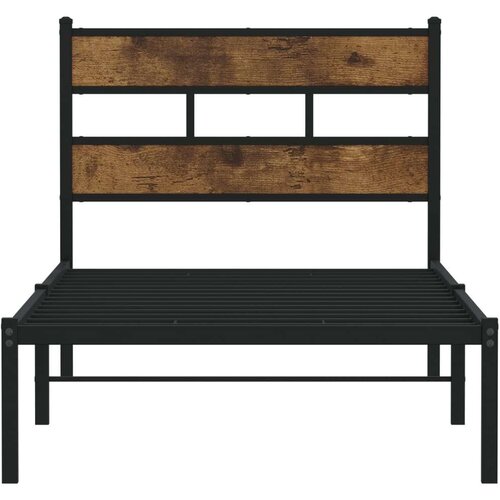 VidaXL Kovinski posteljni okvir brez vzmetnice dimljen hrast 90x190 cm Slike