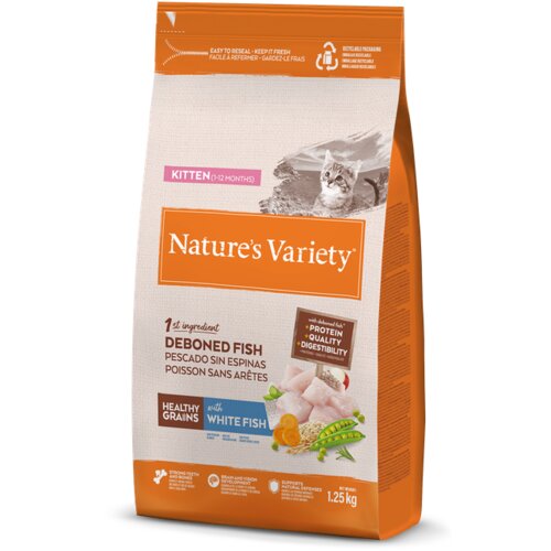 Nature&amp;#039;s Variety Healthy Grains Cat Kitten - bela riba 1,25 kg Slike