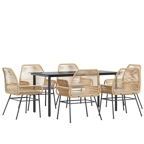  7-dijelni vrtni blagovaonski set s jastucima poliratan i staklo Smeđa 160 x 80 x 74 cm Slike