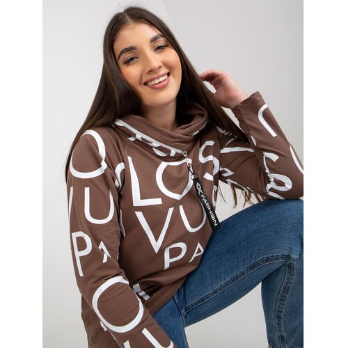 Fashion Hunters Plus size brown cotton sweatshirt with letters Slike