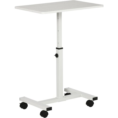 HOMCOM Kavč stranska mizica za računalnik z nastavljivo višino in kolesi, računalniško stojalo za dom in pisarno, 60x40x52,5-84 cm, kovina in les, bela, (20728007) Cene