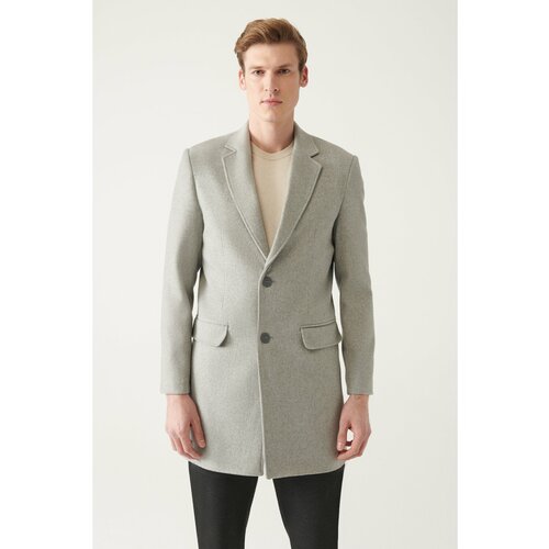 Avva Men's Light Gray Slit Woolen Cachet Comfort Fit Comfort Cut Coat Slike