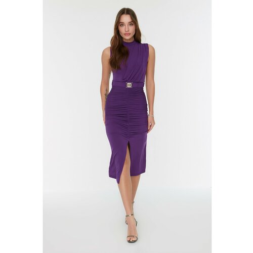 Trendyol ženska haljina Purple Sleeveless Draped Detailed Belt Knitted Cene