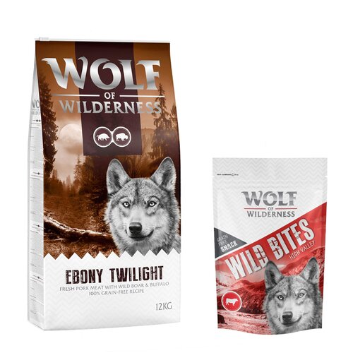 Wolf of Wilderness kg suhe hrane Wolf of Wilderness + Snack gratis! - &amp;quot;Ebony Twilight&amp;quot; divja svinja &amp;amp; bivol - brez žit + High Valley - govedina (monoprotein) Slike